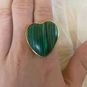 CUTE Green, Black, Gold Striped Heart Ring!